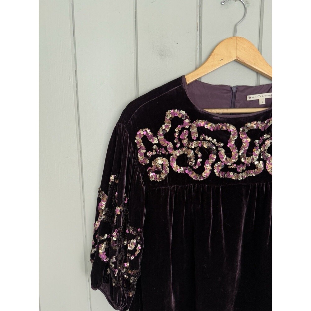 Vtg Nanette Lepore Purple Silk Rayon Velvet Evening Dress S Small Sequins Y2K - Picture 3 of 7